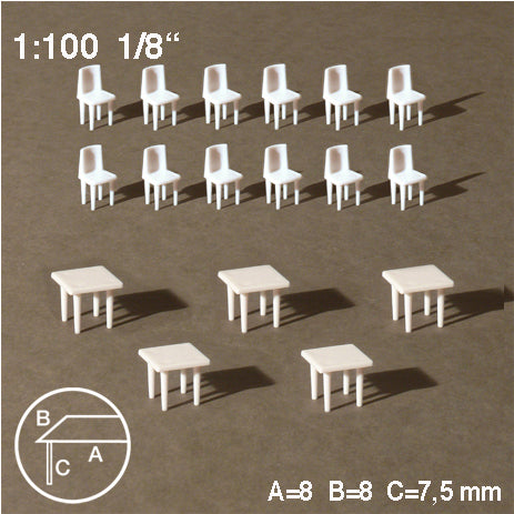 SQUARE TABLES + 12 CHAIRS, M=1:100